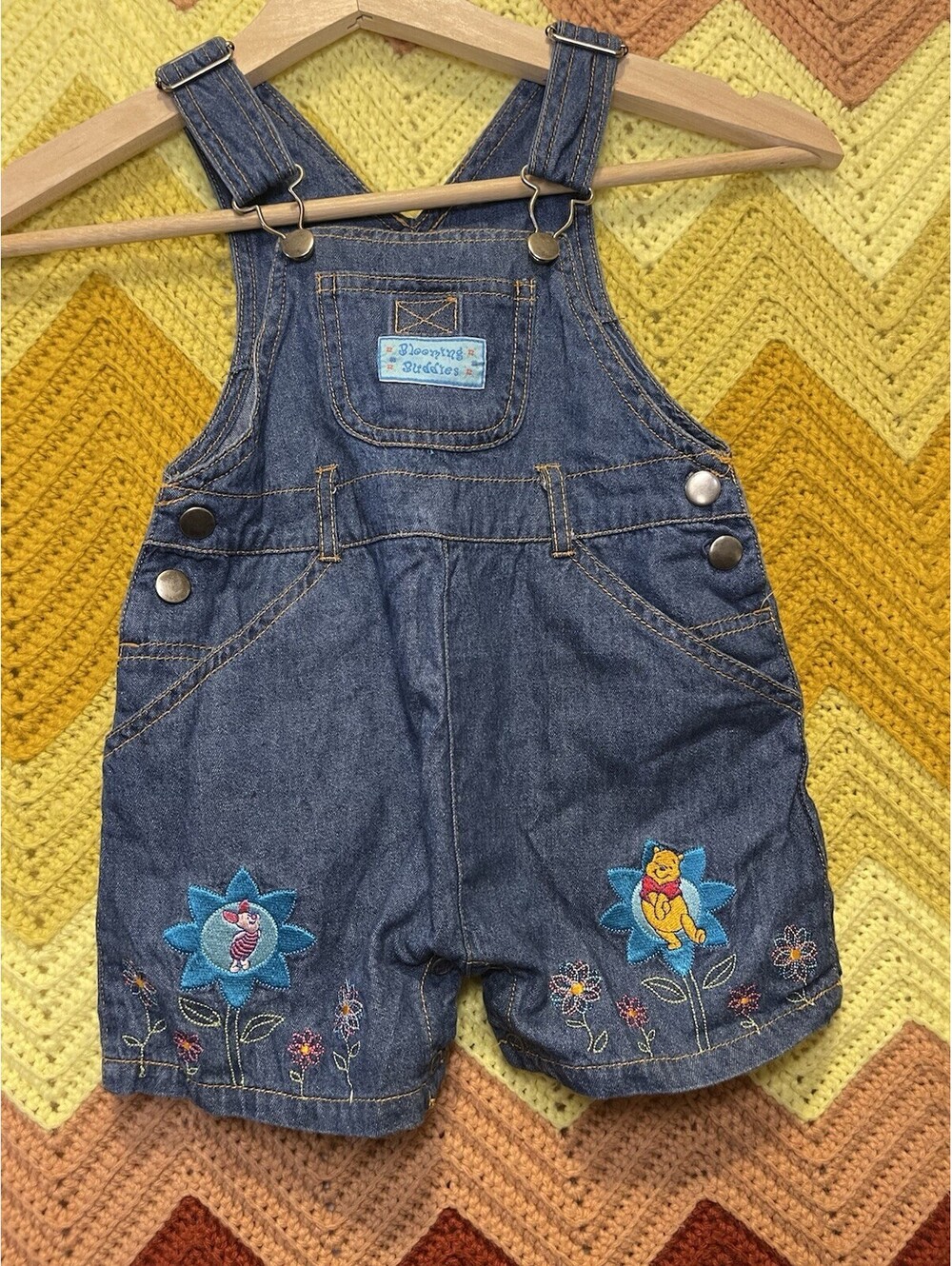 Vintage Y2K 2000s Disney Store Winnie the Pooh Baby Denim Overalls 18 Months